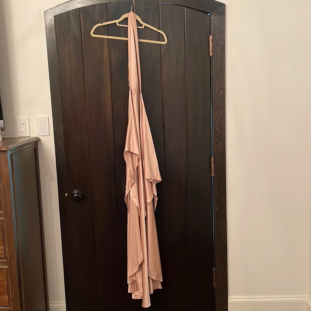 Blair Delmonico Halter Silk maxi long gown dusty pink